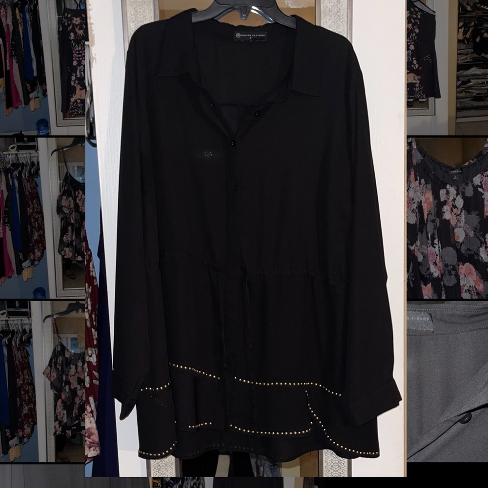 FTF Drawstring Blouse with Gold Accent